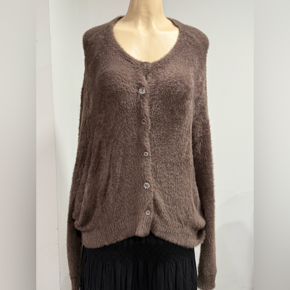 Free People Fuzzy Brown Cardigan